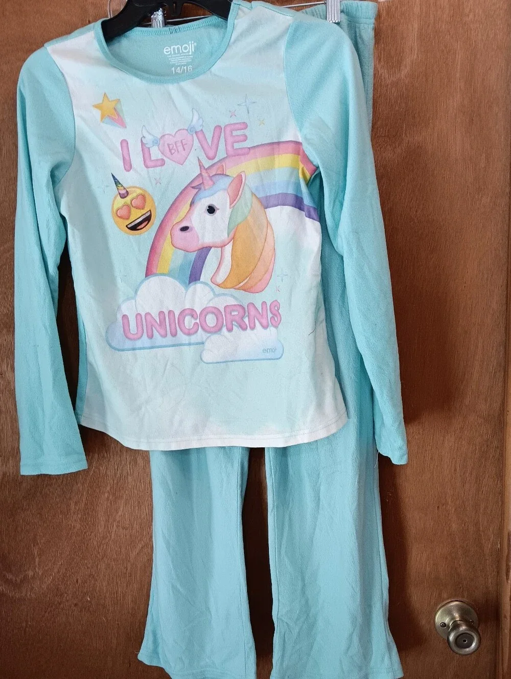 Girls' Light Blue 'I Love Unicorns' Pajama Set
